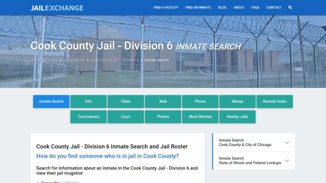 Cook County Jail - Division 6 Inmate Search - Jail Exchange